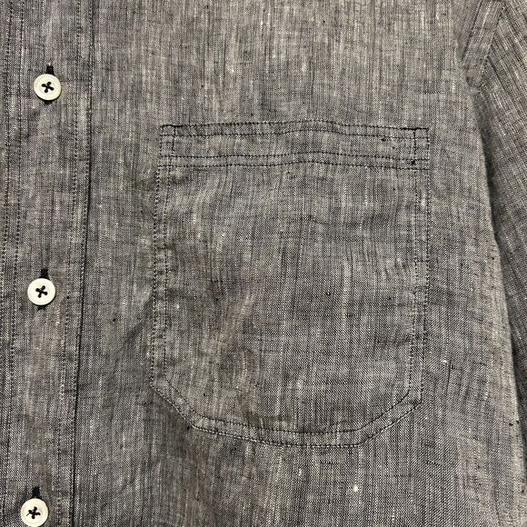 Billy Reid Button Down Shirt Men Medium Standard Black White Speckle 100% Linen - Picture 5 of 7